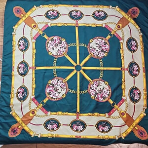 Vintage Gold Green Vermeil Silk Scarf 34x34 Inch